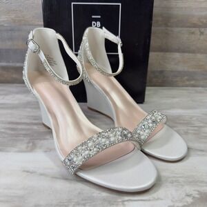 DB Studio ETTA Womens Size 8 Wedge Sandals Rhinestone Pearl Bridal White